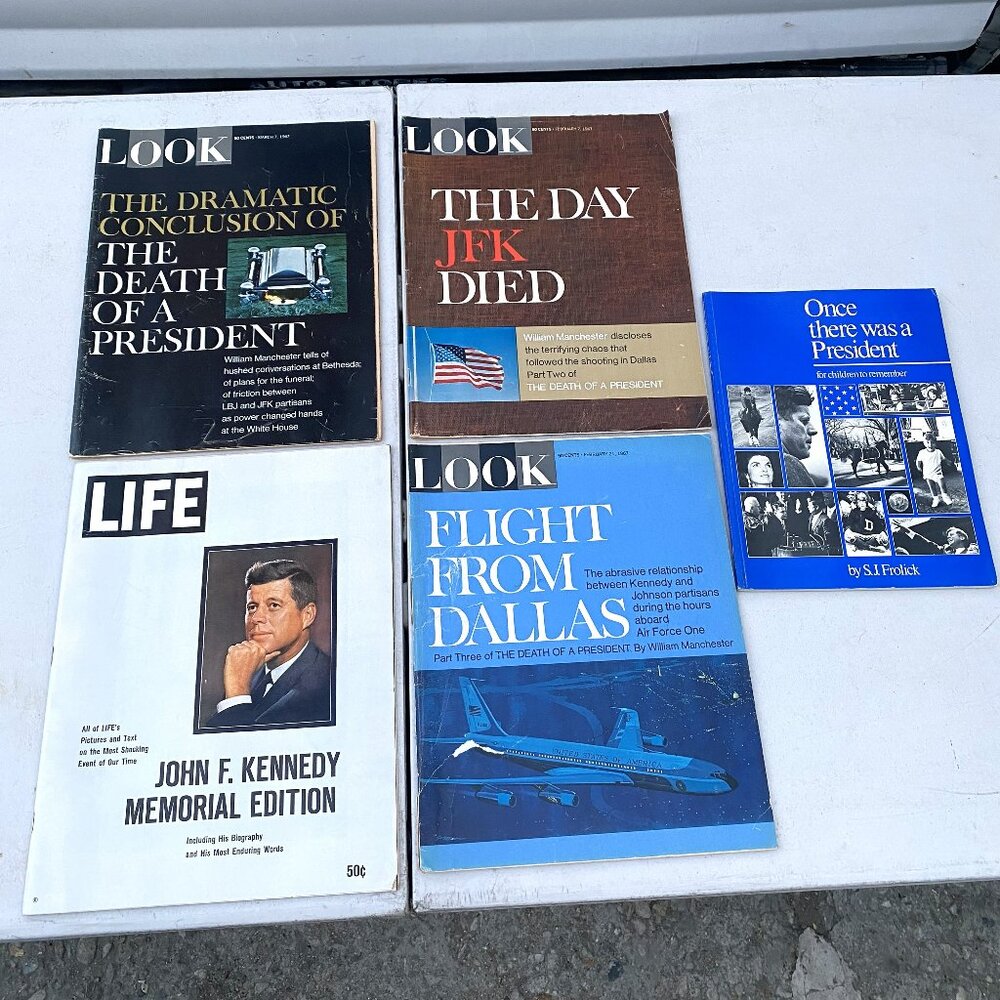 Lot of 5 Vtg John F. Kennedy LIFE & LOOK Commemorative Edition Magazines & Book